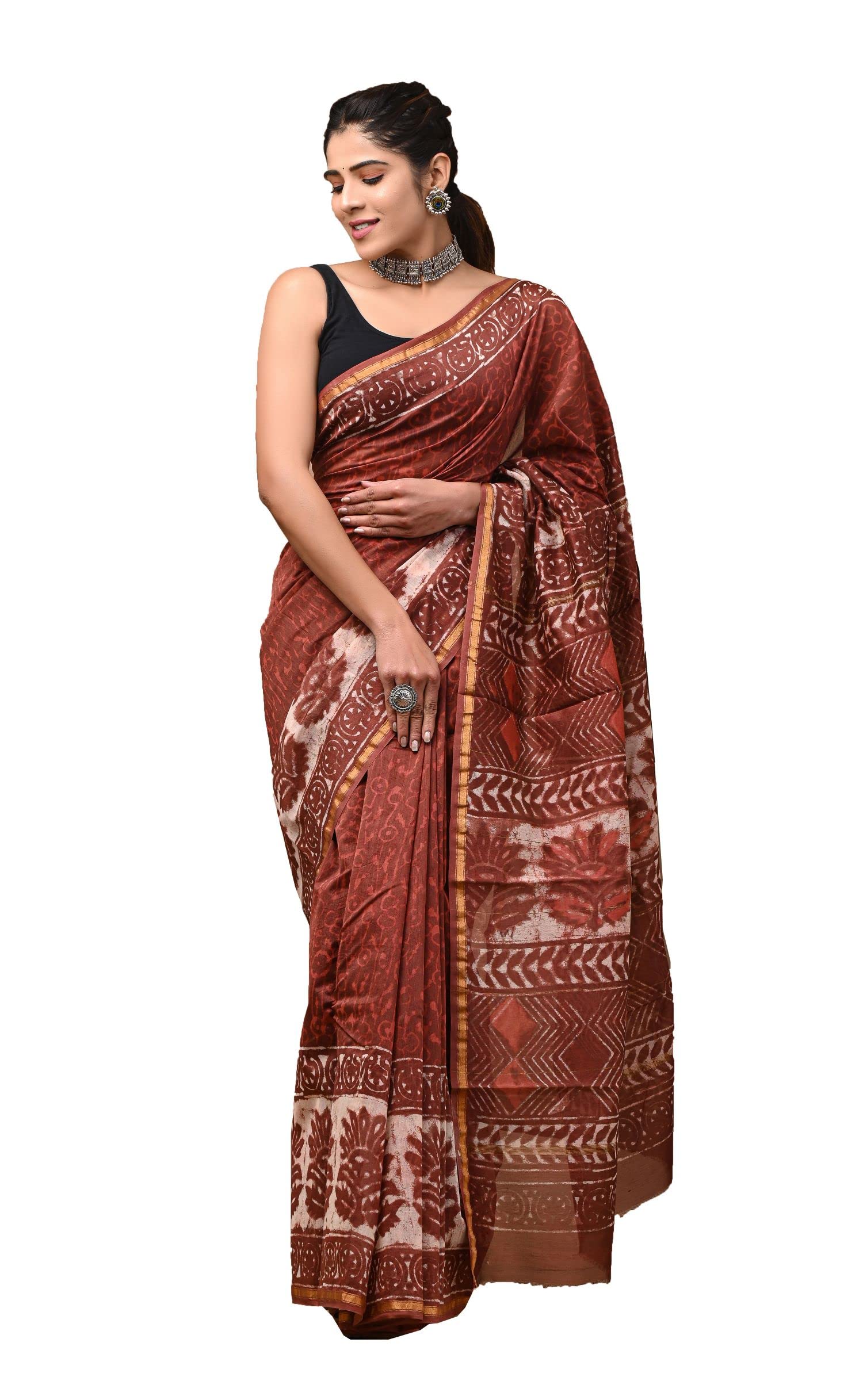 MAFATLALHand Print Chanderi Saree, Brown, FS