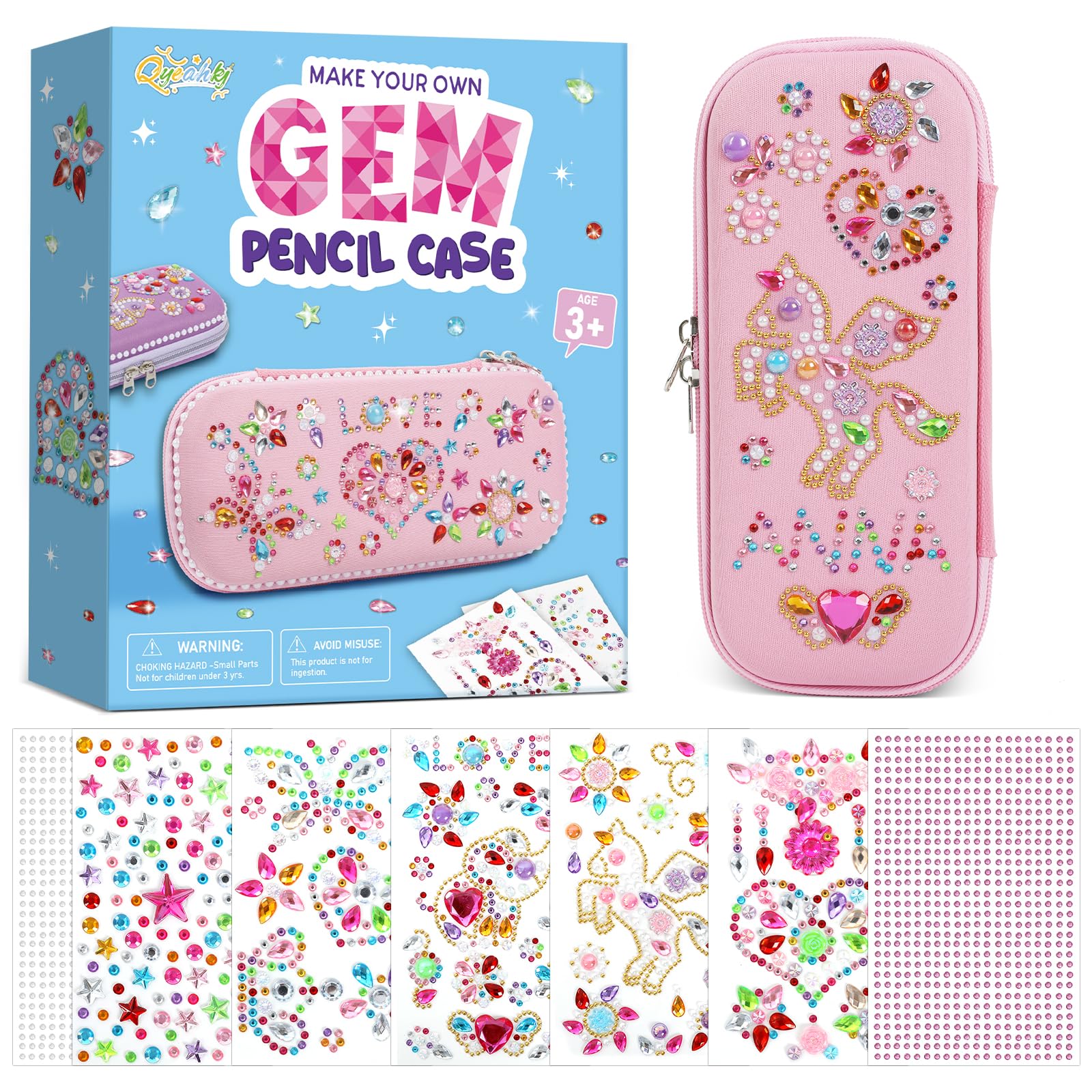 Gem Diamond Stickers Painting Crafts Decorate Your Own DIY Pencil Case for Girls Back to School Fun Creative Arts Crafts for Age 8-12 Birthday Gifts