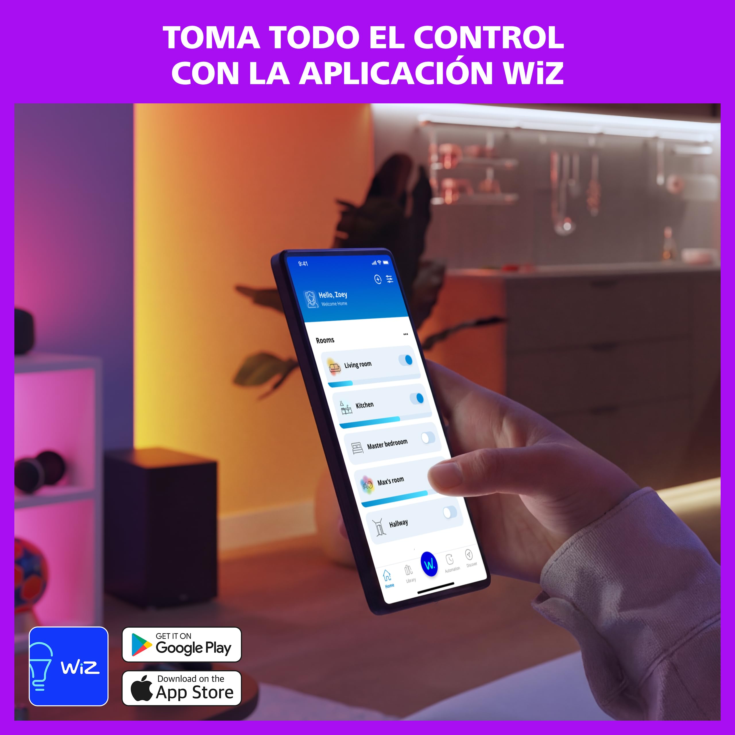 Philips Smart Lighting Lámpara de Sobremesa Hero, Todo Color, Luz Regulable Blanca Cálida a Fría, Control Táctil, Connected by WiZ, Sincronización de Música, Alexa, Google Home, Apple Home