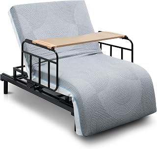 Electric Lift Bed for Seniors with Remote Control, 72"L x 36"W Bed Frame with Adjustable Backrest & Leg Lift, Quiet Motor, Safety Side Rails, Detachable Tray Table& Memory Foam Mattress for Home Care