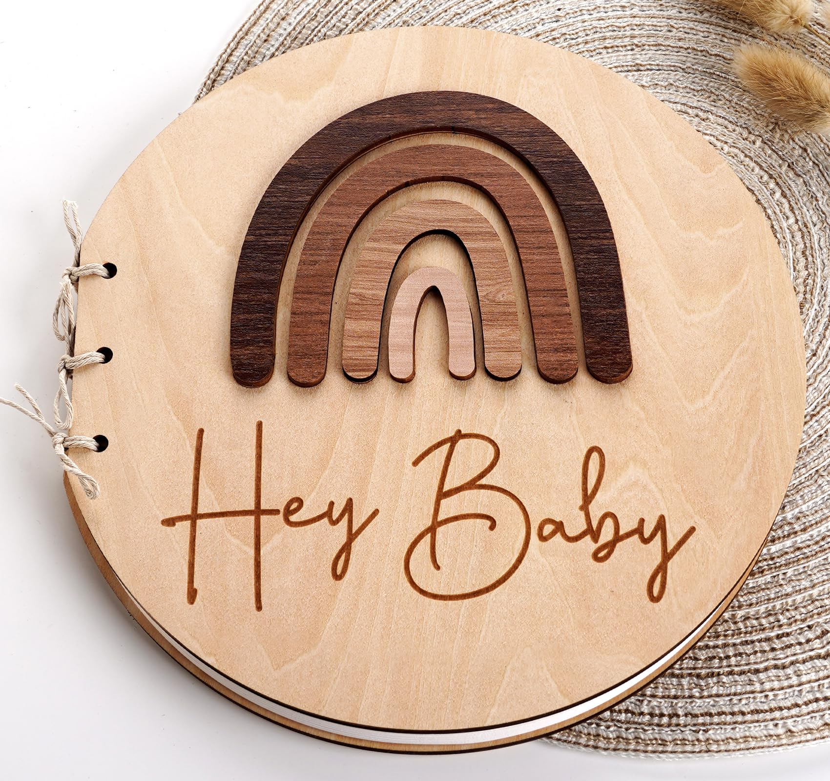 Livre D'Or Baby Shower HOUÍSM Arc-en-Ciel 3D - Album Souvenir En Bois Pour Fête Prénatale