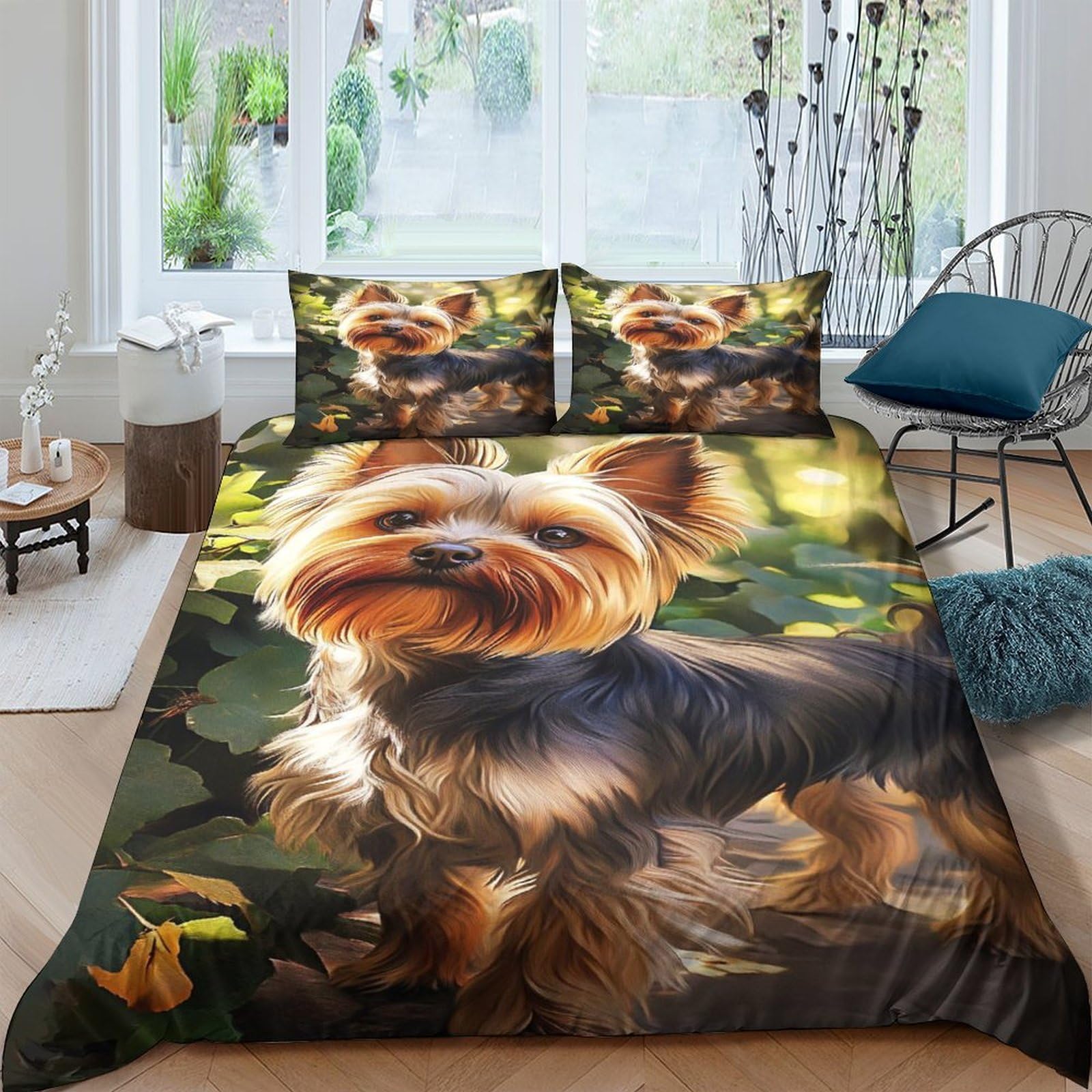 Ctjqhvkz Style-5 3D Printed Yorkshire Terrier Fitted Sheet Microfiber Soft Bedroom Decor Puppy Bed Cover For Mattress Protection Single（135X200cm）