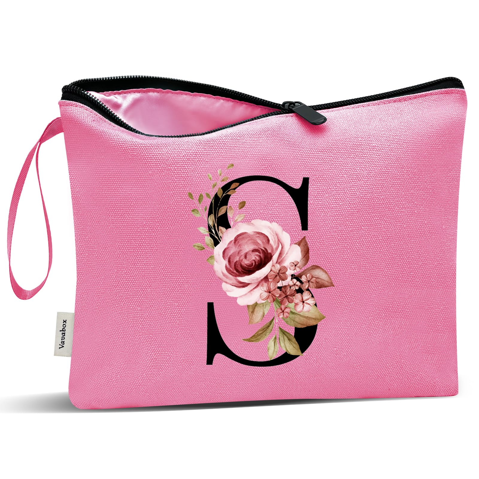 Vavabox A-Z Personalized Makeup Bag, Birthday Gifts for Women Mom, Gifts for Best Friend, Bride Bridesmaid Cosmetic bag (S, Peach)