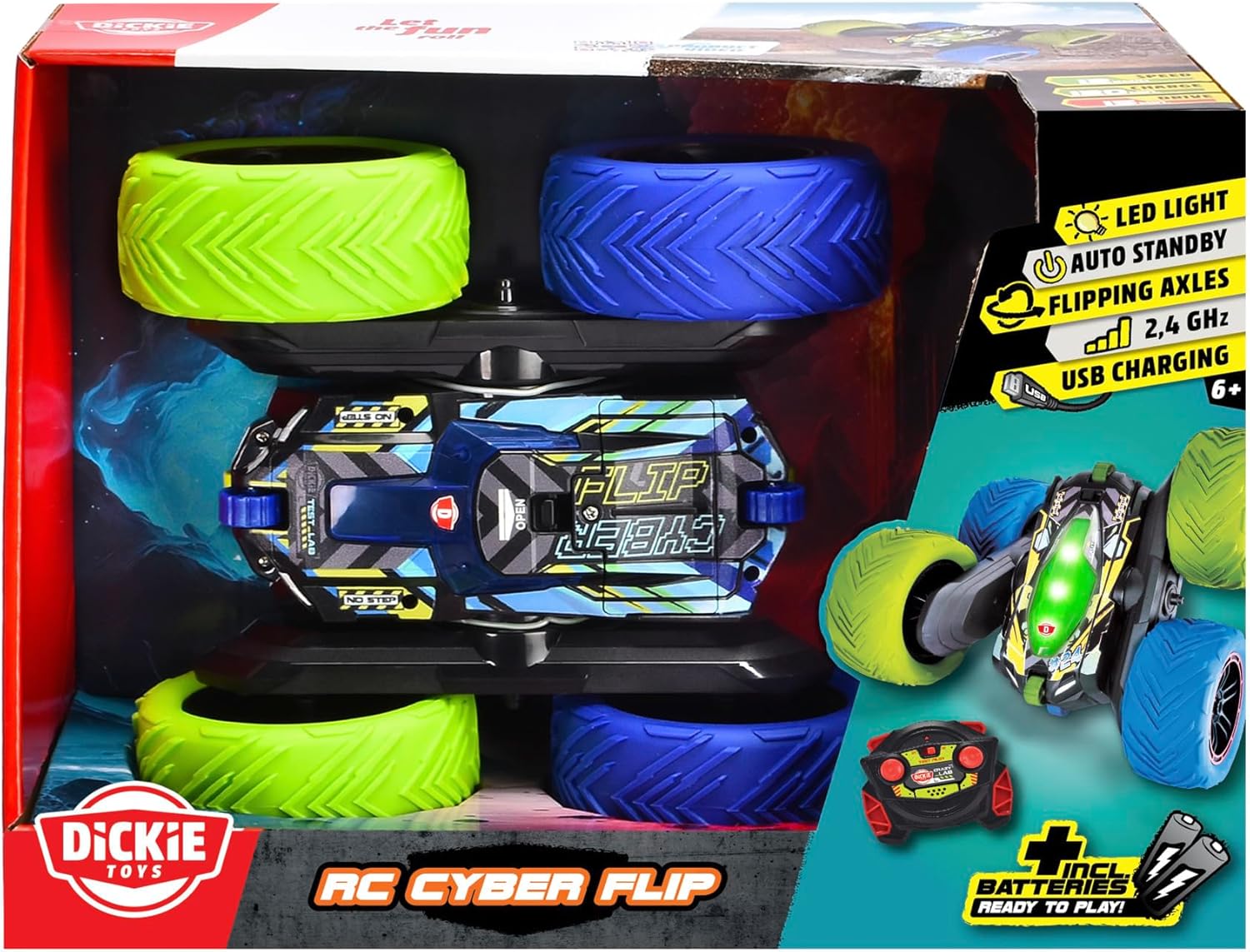 Dickie Toys - Cyber Flip Remote Control Car (22 cm) - Remote Control Car from 6 Years Old with 360° Stunts and Light, Remote Control Car for Kids, 12 km/h, Includes 2.4 Remote Control