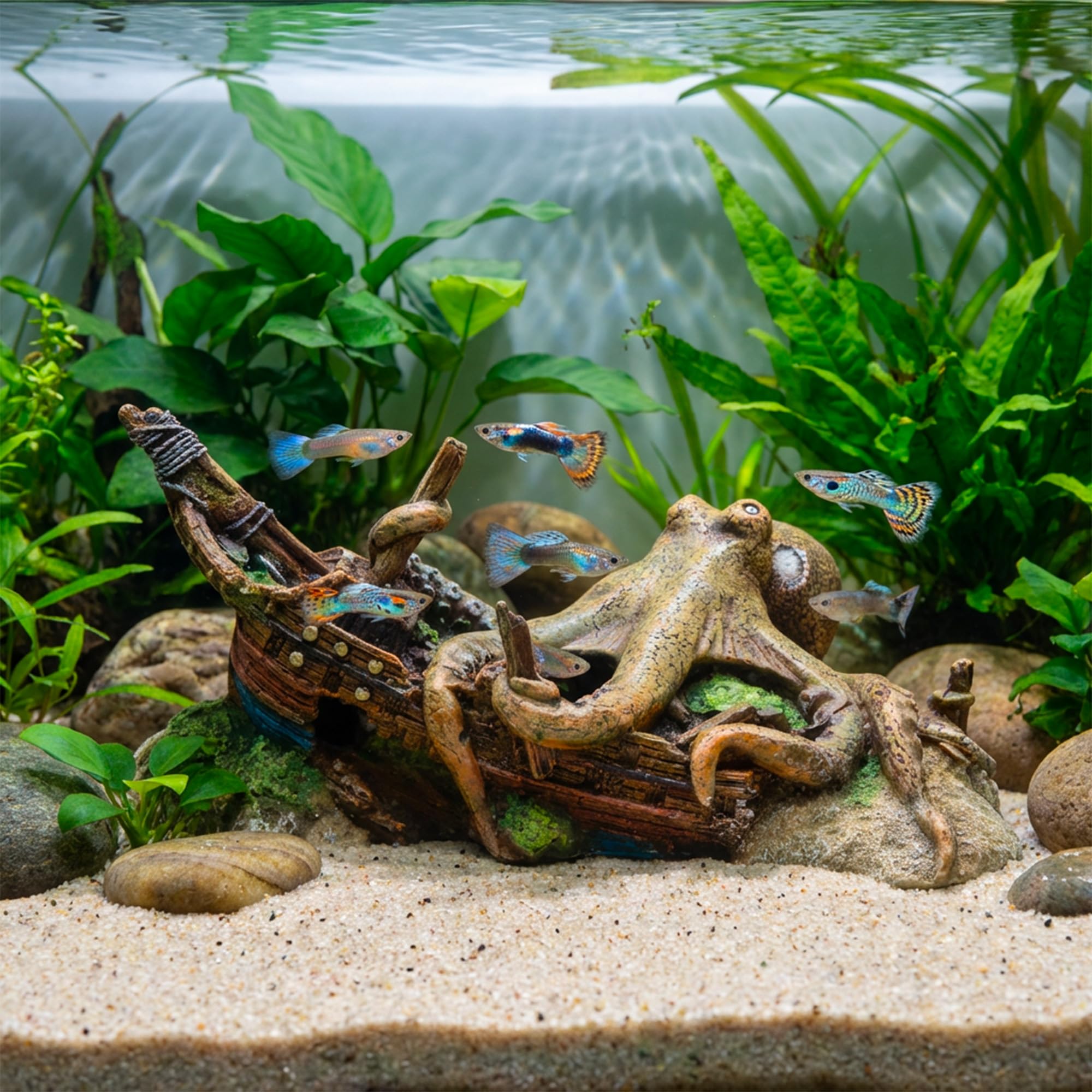 Amtra Wave Epave avec Pieuvre pour Aquariophilie