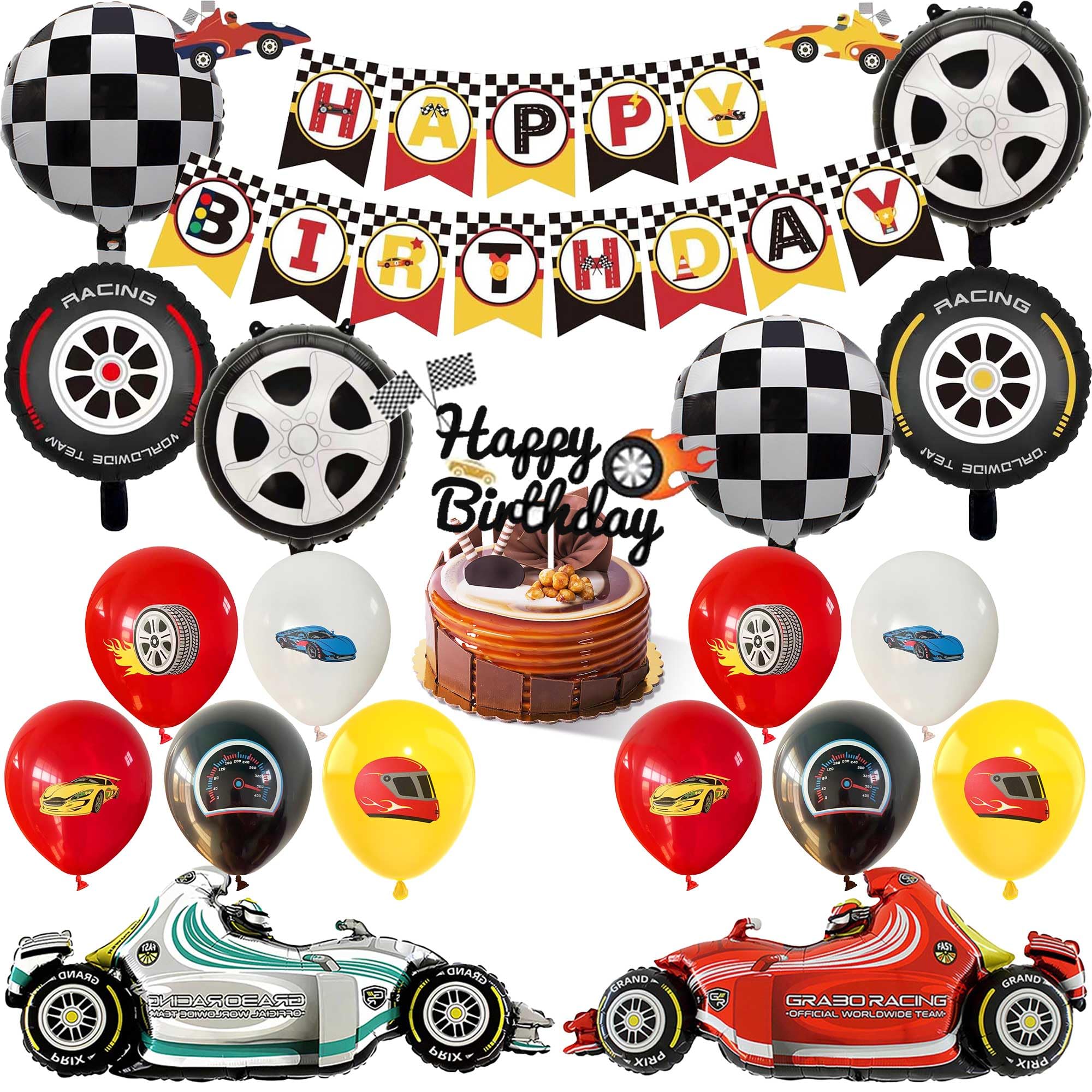 Race Car Birthday Party Decorations - 20 Pcs Racing Balloons Including Banner Cake Topper Motorcycle Foil Balloons for Kid Boy Let's Go Racing Themed Party Supplies