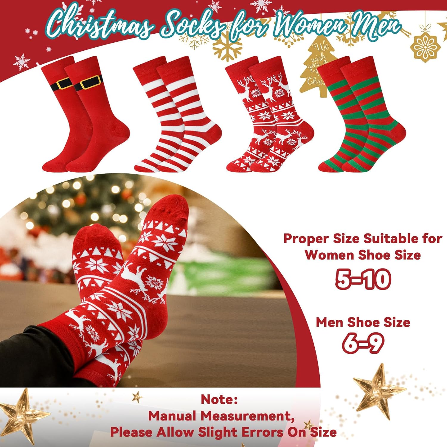 Liitrsh 12 Pack Christmas Winter Accessories Set, 4 Christmas Beanies 4 Knitted Scarves and 4 Pairs of Holiday Socks Soft Warm Xmas Hat Scarf Sock Set for Family Parties Gifts - Image 5