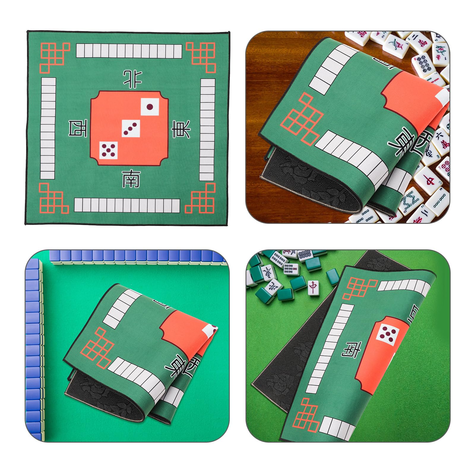 Tapete Cuadrado para Mesa de Dominó y Juegos de Mesa, Antideslizante de Goma Verde, Decorativo y Lavable para Uso en Interiores