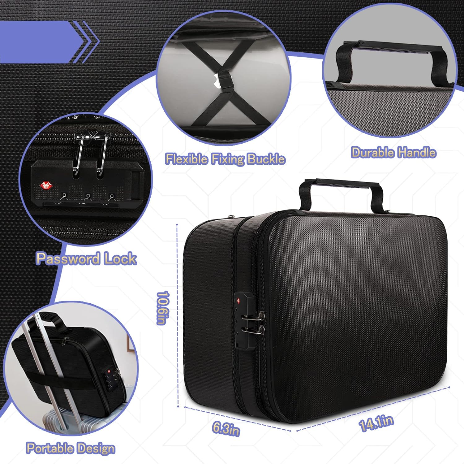 Fire Proof File Box for documents with 3x capacity expansion, Fireproof 3-Layer File Organizer Case with lock, Valubles Safe Portable Travel Home Organizer Bag for Laptop,Files,Certificates, Black