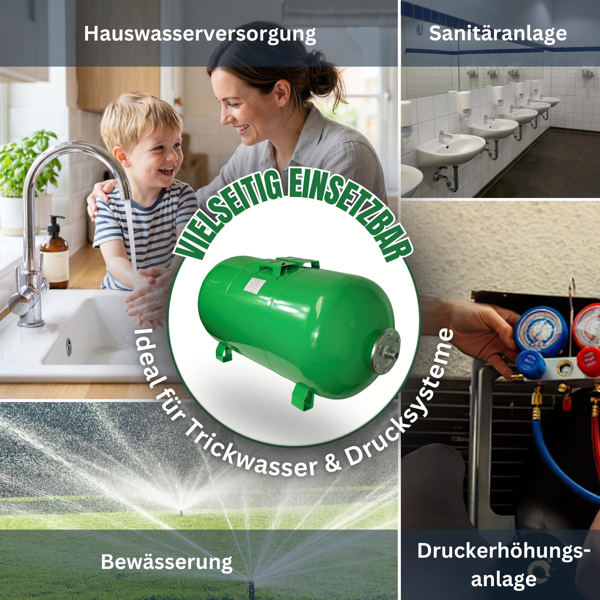 CHM Membrankessel 150 L horizontal, 10 bar, Trinkwasser, Butyl-Membran | Ausdehnungsgefäß/Druckkessel für Hauswasserwerk & Druckerhöhungsanlage, Anschluss 1" AG, Stahlkessel, austauschbarer Membran