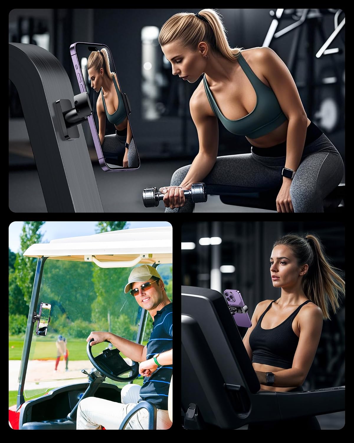 Stouchi Gym Magnetic Phone Holder, 360° Adjustable [N55 Dual Magnet] Phone Mount Gym Accessories for Women/Men, All Metal Portable Workout Essentials Compatible with 4.7-6.5" Smartphones, Black