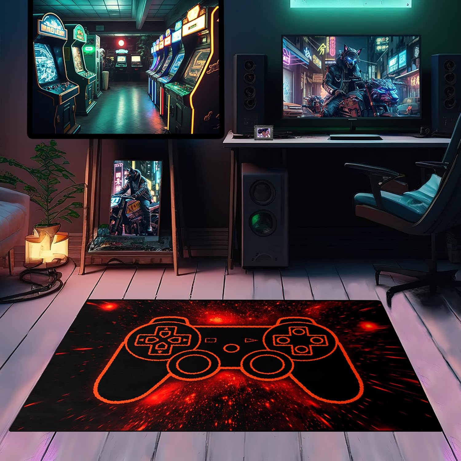 Gaming Rugs for Bedroom Boys Living Room Gamer Gamepad Red Carpets Floor Mat Player Indoor Mats Gaming Art Design Home Decor Crystal Doormat Yoga Mats 2'x3'