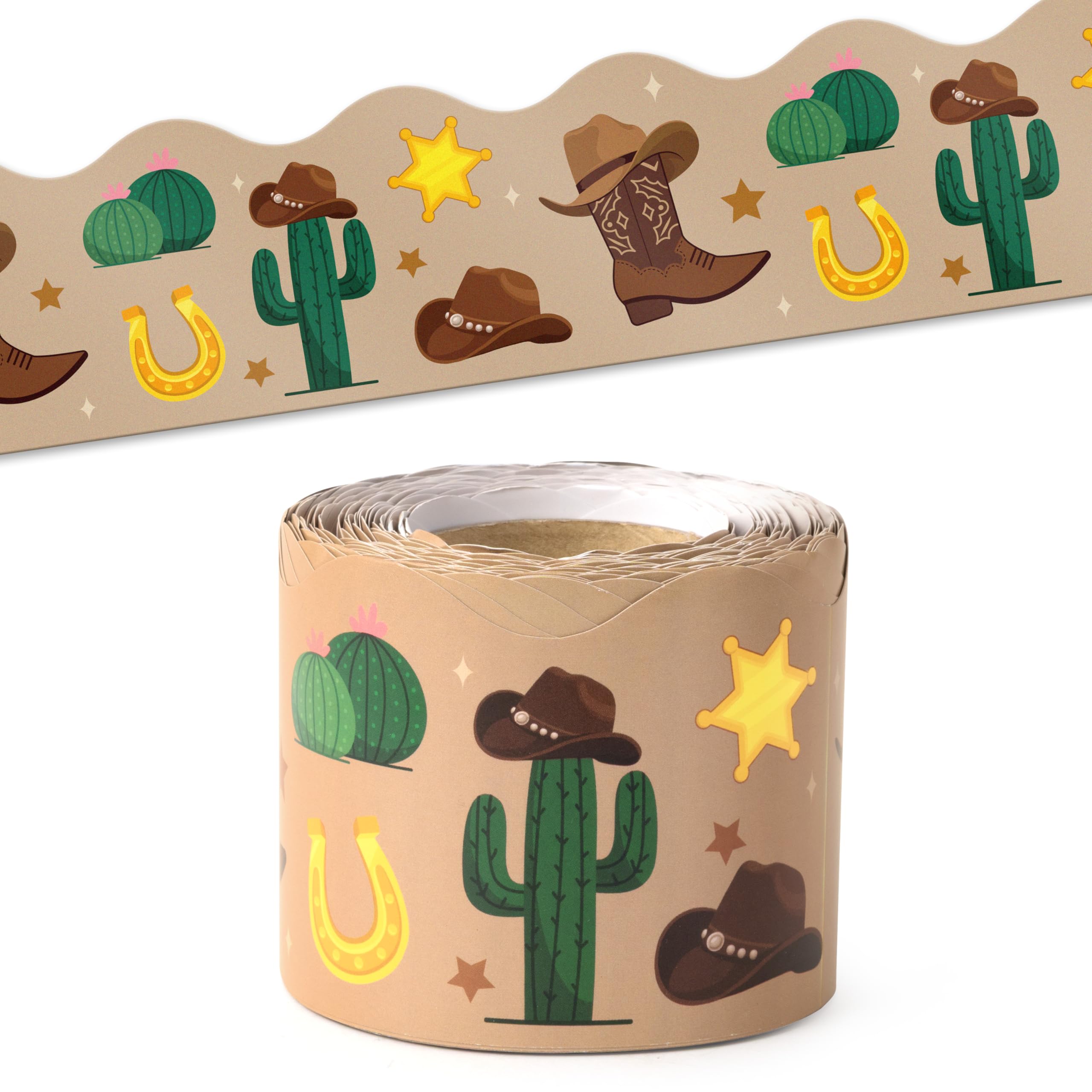 BeYumi Western Cowboy Border Trim - 65ft Back to School Western Cowboy Themed Light Brown Rolled Border Trim Decor Wild West Bulletin Board Set School Classroom Office Chalkboard Party Decoration