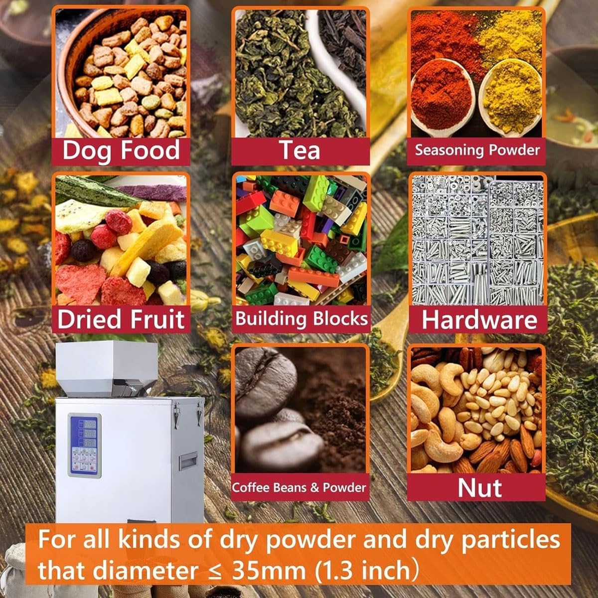 Automatic Powder Weighing Filling Machine,100/200g Intelligent Particle Dispenser Machine with Speed Adjustable, Auto Sensing System, Quantitative, for Grains Flour Tea(100G)