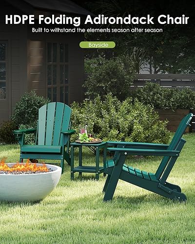 Miniatura 4 de GREENVINES Juego de sillas plegables Adirondack de 2 unidades  Plástico HDPE  Silla para hoguera  Para todo tipo de clima  Con portavasos  Diseño de
