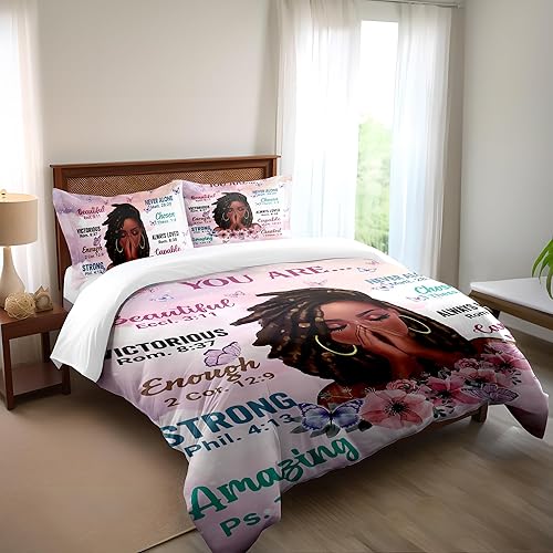 Miniatura 4 de Juego de edredón para niños, tamaño matrimonial, con citas inspiradoras y mariposas florales, para niñas y mujeres (tamaño matrimonial, rosa y