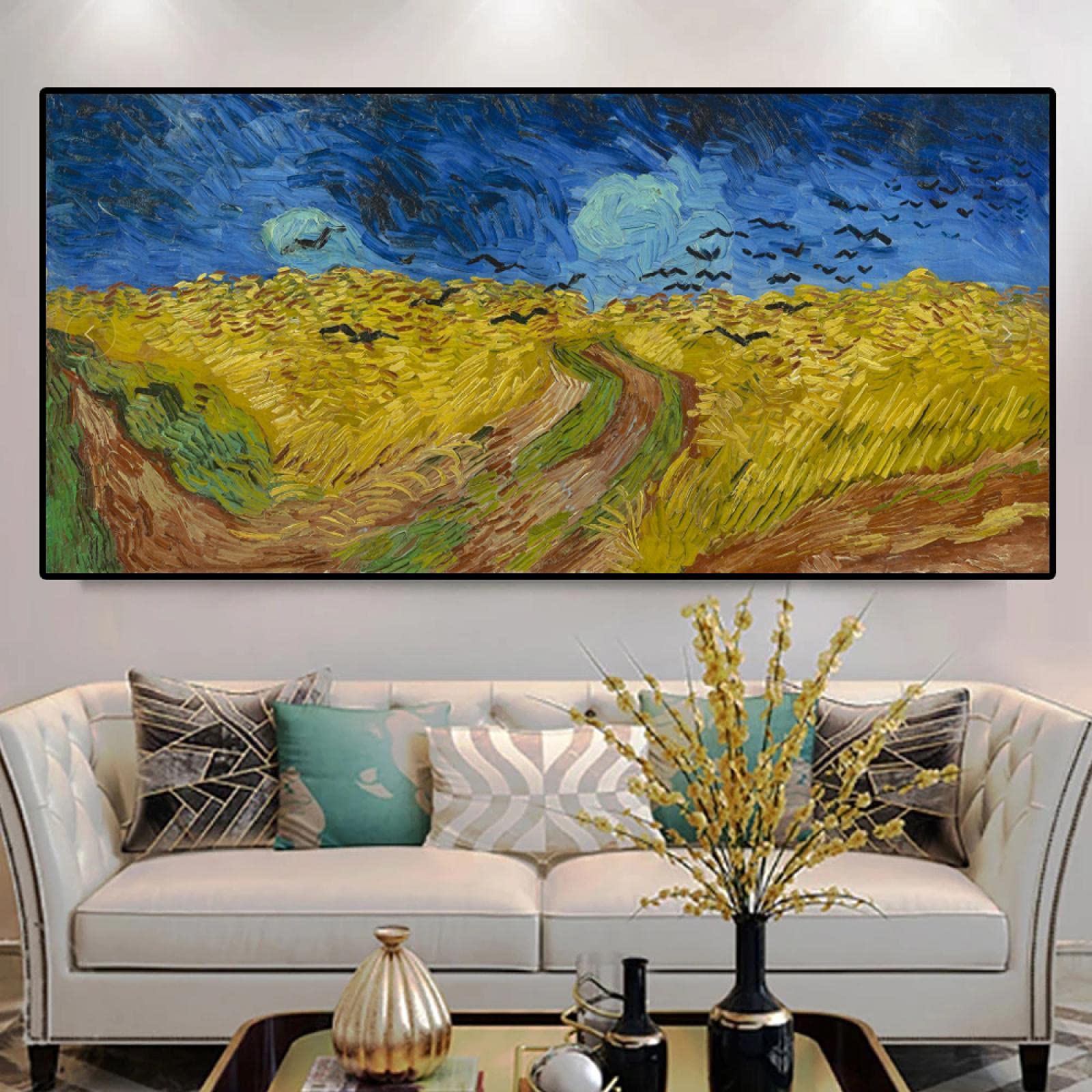 Pintura artística Pintura Campo de trigo Pintura en lienzo Impresión de carteles e impresiones Decoración de la pared del hogar Pintura 52x105cm (20x41in) Marco interior