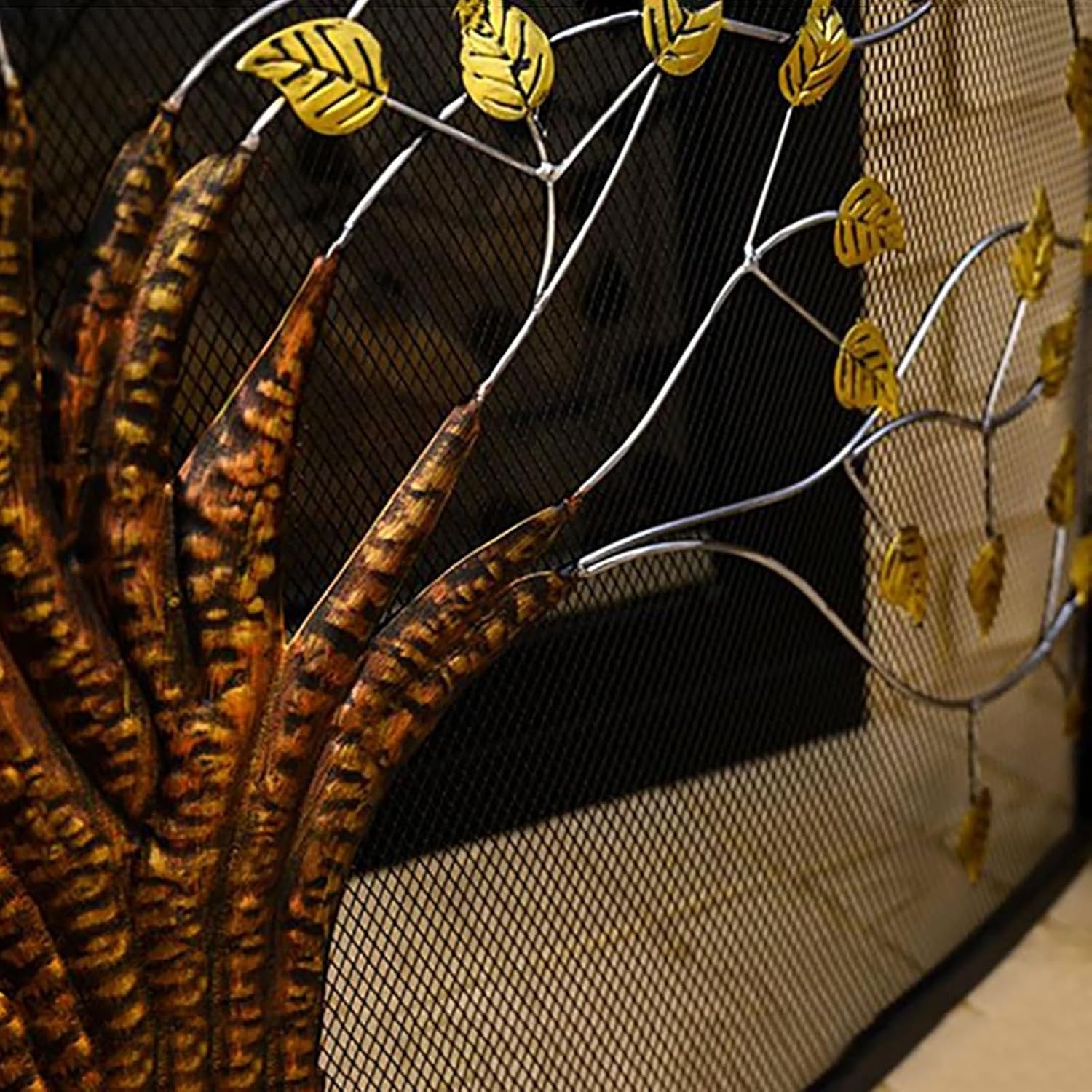 JKGHK Single Panel Fireplace Screen, Freestanding Metal Furnace Fireguards, Decorative Mesh, Heavy-Duty Decorative Fire Screen for Indoor Fireplaces Outdoor Fire Pits