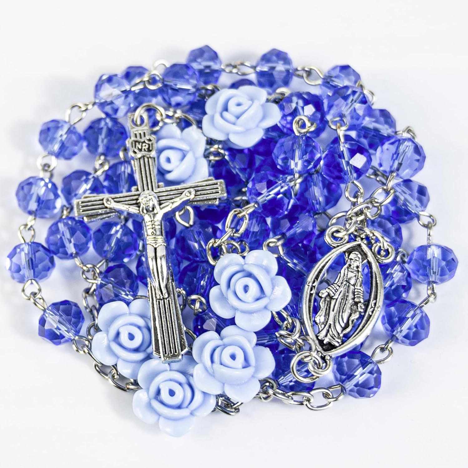 Rosary Necklace for Women - Catholic Crystal Beads with Virgin Mary Medal & Acrylic Gift Box - Image 2