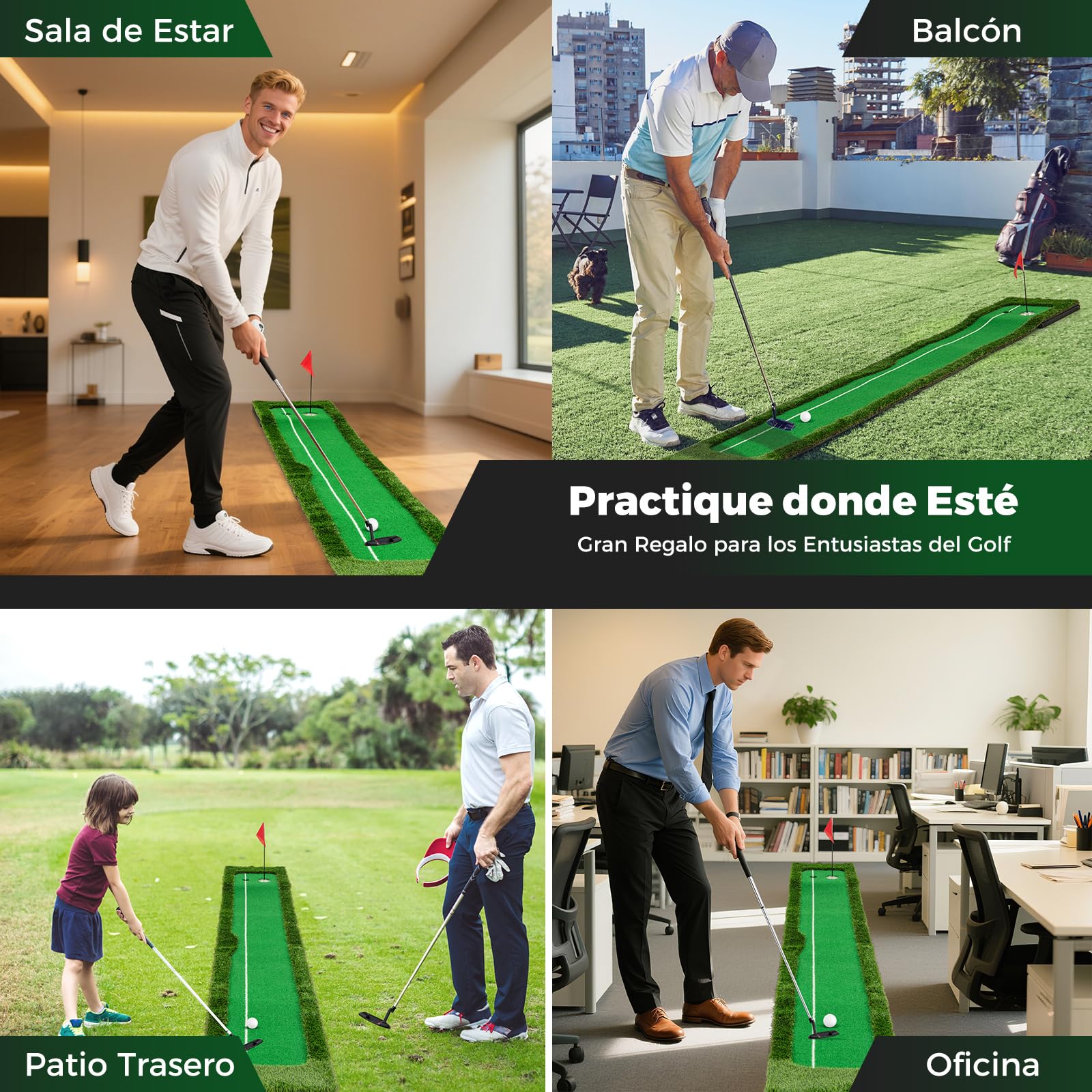 COSTWAY Alfombra de Práctica de Golf 300 CM, Césped Artificial, 3 Pelotas de Golf y 2 Tamaños de Hoyos, Tapete de GOF, Interiores Exteriores Hogar Oficina Jardín y Patio
