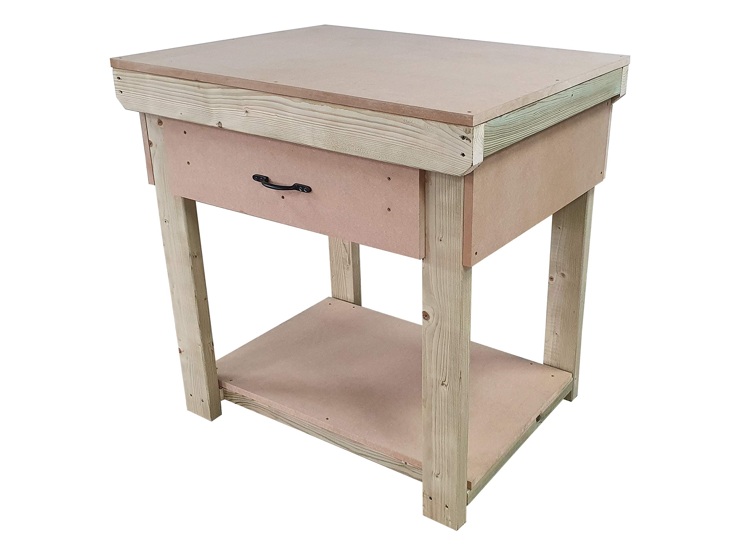 Arbor Garden Solutions Natural Wooden Workbench 18Mm Mdf Top With Drawers Industrial Heavy-Duty Garage Storage Table (V.1) (3Ft)