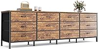 HuuGer 70 Inch 12-Drawer Fabric Dresser & TV Stand for 65-80 Inch TVs, Wide Bedroom Chest, Rustic Brown Storage Entertainment Center