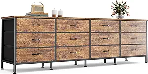 Huuger 70 Inch Dresser for Bedroom, TV Stand for 65, 75, 80 Inch TV, 12 Fabric Drawer Long Dresser, Large Entertainment Center for Bedroom, Wide Chest of Drawer with Storage, Rustic Brown
