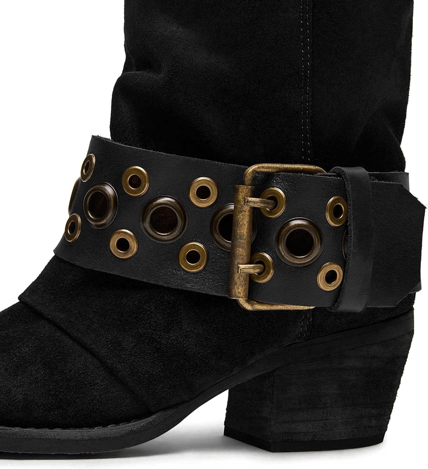 Cowboy Boots for Women Buckle Strap Suede Cowgirl Boots Pointed Toe Chunky Heel Mid Calf Boot Comfort Western Shoes - Image 5