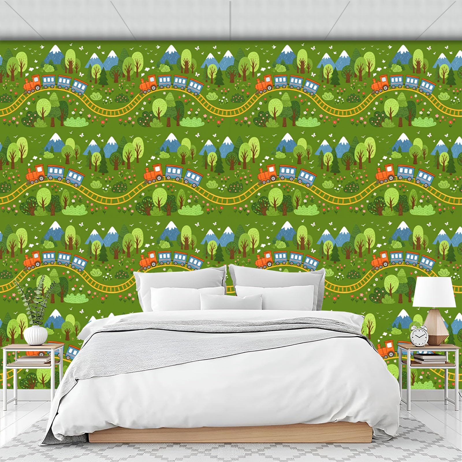 Circuits de train amusants papier peint panoramique forêt chambre et salon vert