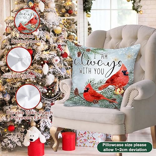 Miniatura 6 de Lanpn Juego de 4 fundas de almohada navideñas de 20 x 20 pulgadas, fundas de almohada decorativas de invierno con alce de pájaro de 20 x 20