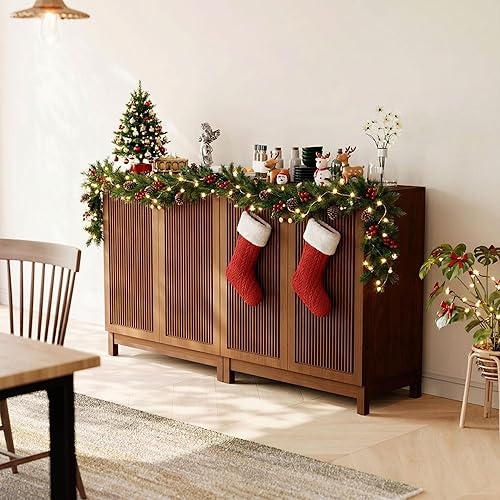 Miniatura 4 de SUNBURY Armario estriado con almacenamiento, gabinete de acento moderno de mediados de siglo con 2 puertas, aparador buffet con estantes ajustables