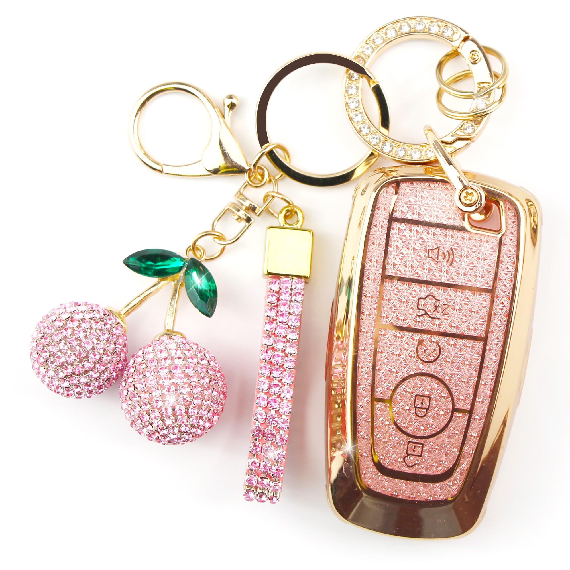 Amazon.com: Rayslesan Sparkly Key Fob Cover with Cherry Keychain