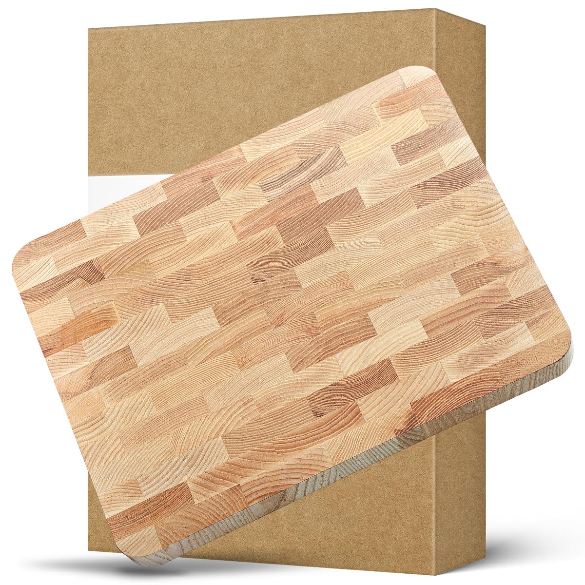 HEZHEN Tablas de Cortar de Madera de Fresno, Madera Bandeja para Servir De Grano Final, Tabla de Picar Tabla para Servir avec Mango Incorporada y Patas Antideslizantes, Espacio para Bandeja Colectora