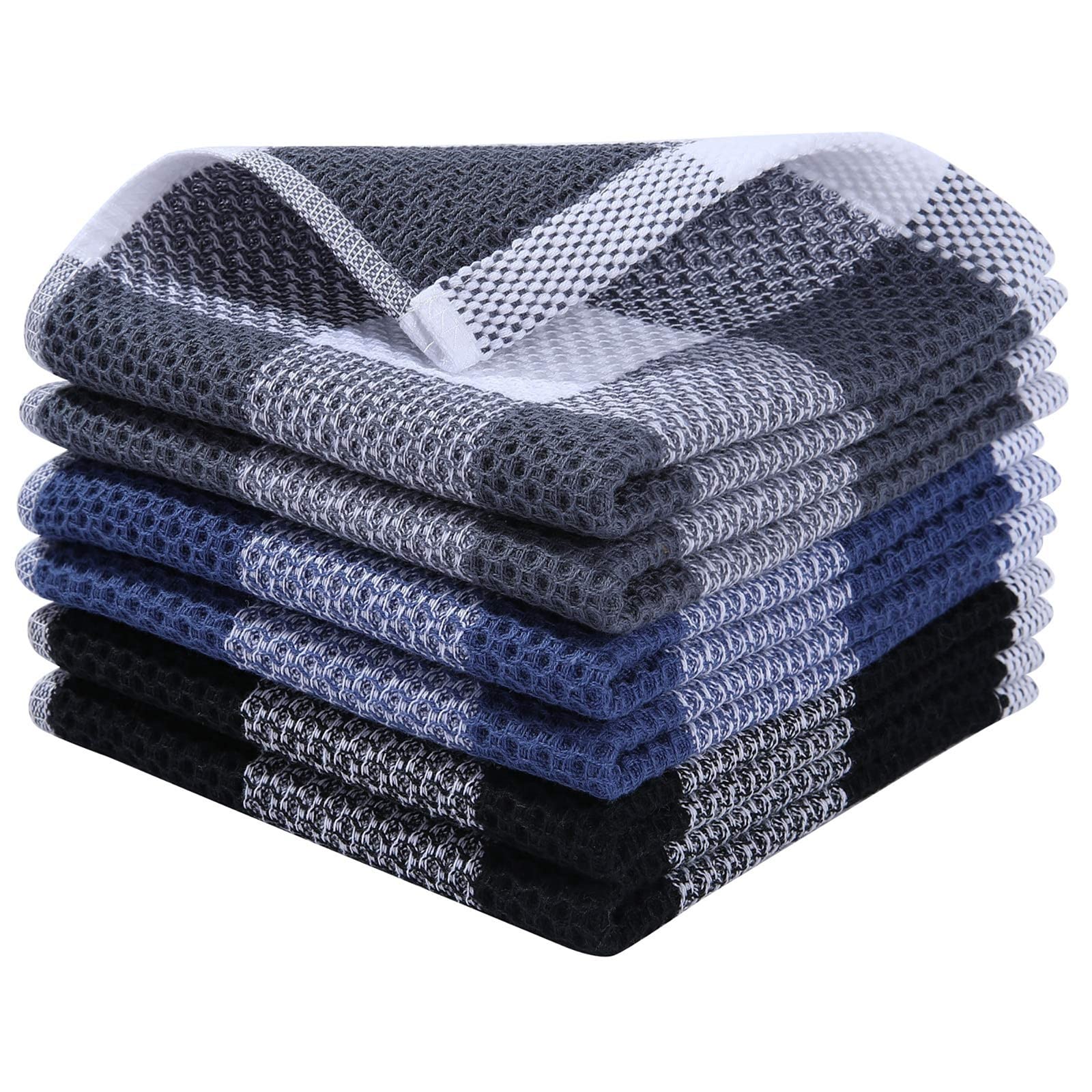 Paño de cocina de algodón para cocina y hogar, toalla de cocina suave y absorbente con lazo para colgar, herramientas limpias reutilizables (color: paquete de 3, tamaño: 6 piezas) (6 piezas plateada