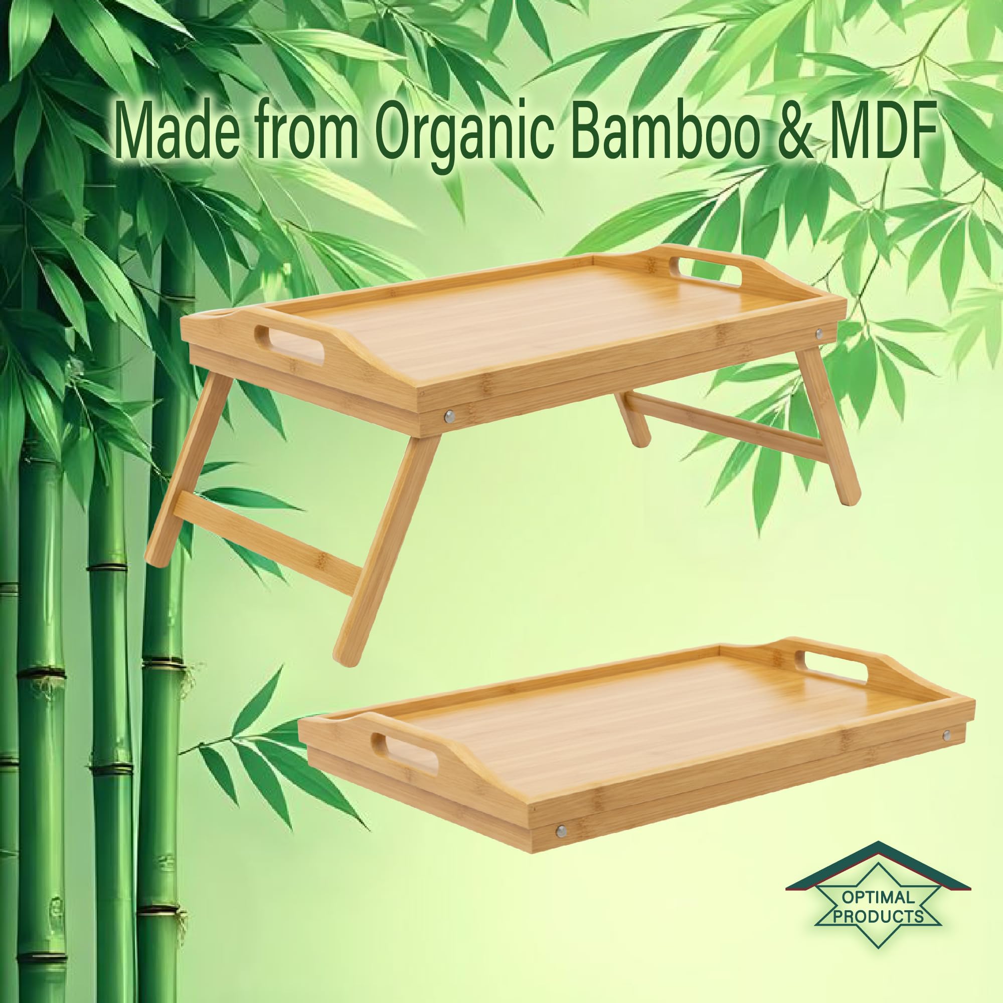 Klappbares Bambus-Serviertablett,21,5 x 47 x 27 cm, für das Bett, Knie-Tablett, mit Griffen, einfach zu reinigen, natürlich braun