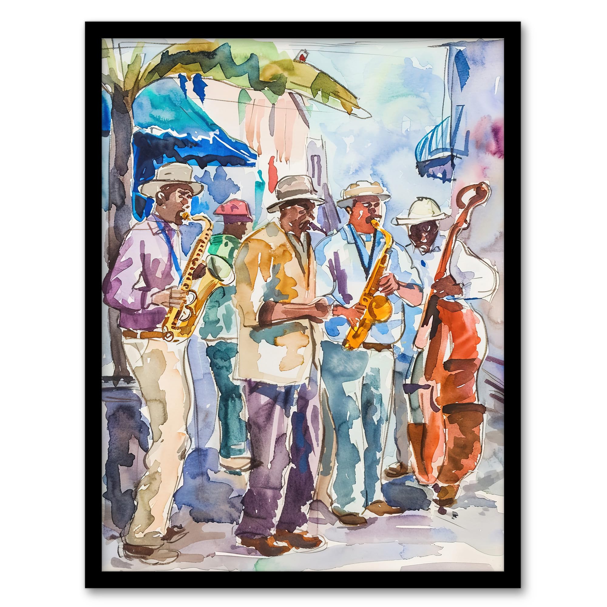 Artery8 New Orleans Jazz Music Festival Street Musicians Living Room Artwork Framed Wall Art Print A4
