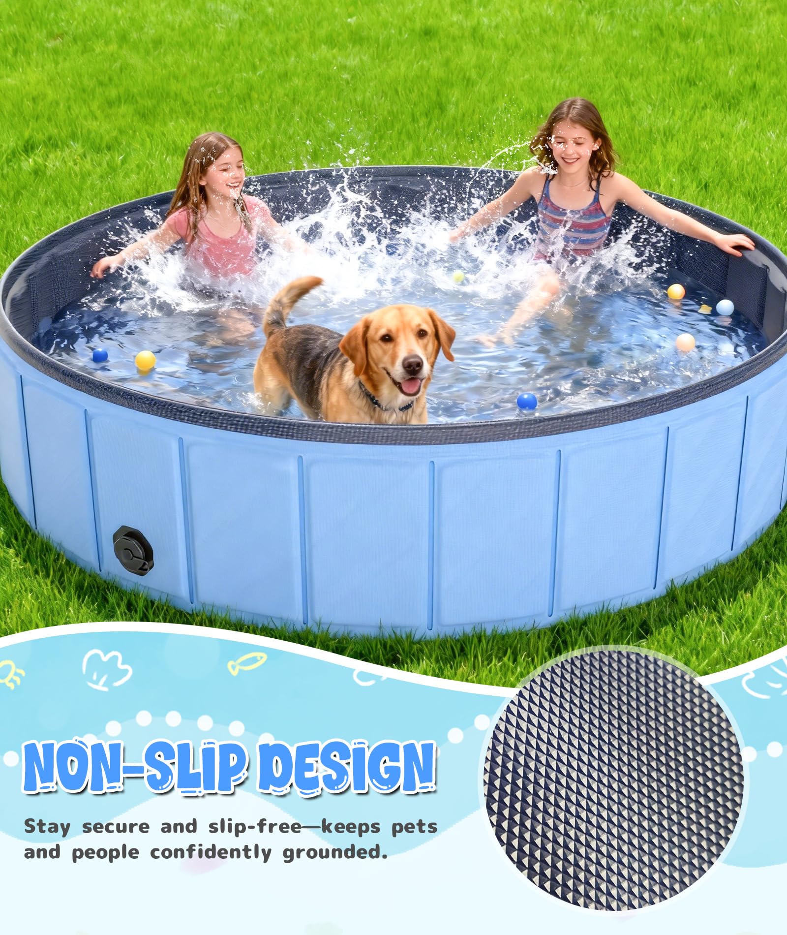 Large Foldable Dog Pool 75”x16”, EPN Heavy Duty Hard PVC Collapsible Dog Pool for Large Dogs and Kids, Leakproof Non-Slip Pet Wading & Bathing Tub with Drain, for Indoor & Outdoor Use - image 5