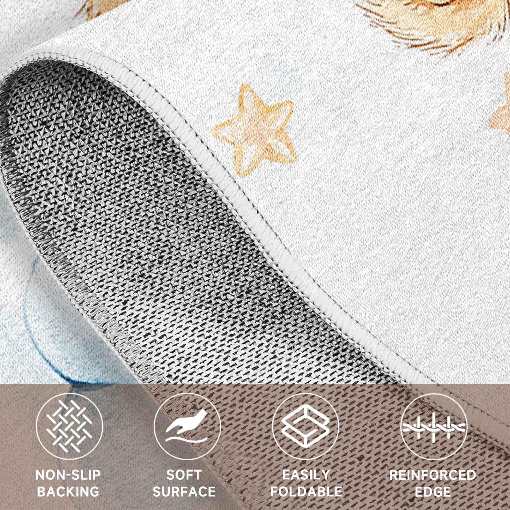 Niedlicher Teddybär-Kinderteppich (70 x 180 cm) mit Sternen- und Wolkenmotiv, waschbar rutschfest Teppich, ideal zum Krabbeln und für Jungen- und Mädchenzimmer.