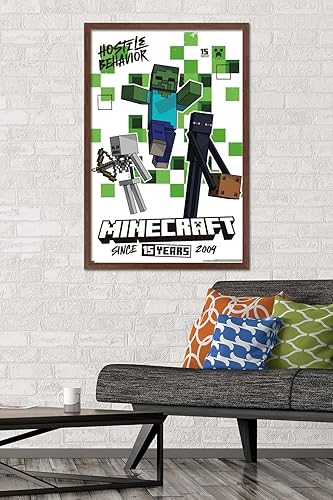 Miniatura 2 de Trends International Minecraft 15th Anniversary - Hostile Behavior Wall Poster, 22.37" x 34.00", Mahogany Framed Version
