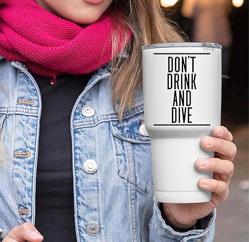 Miniatura 2 de Scuba Diving Gift for Adventurers, for Grandma's Retirement - Do Not Drink & Dive Quote on 30 Oz White Stainless Steel Large Tumbler