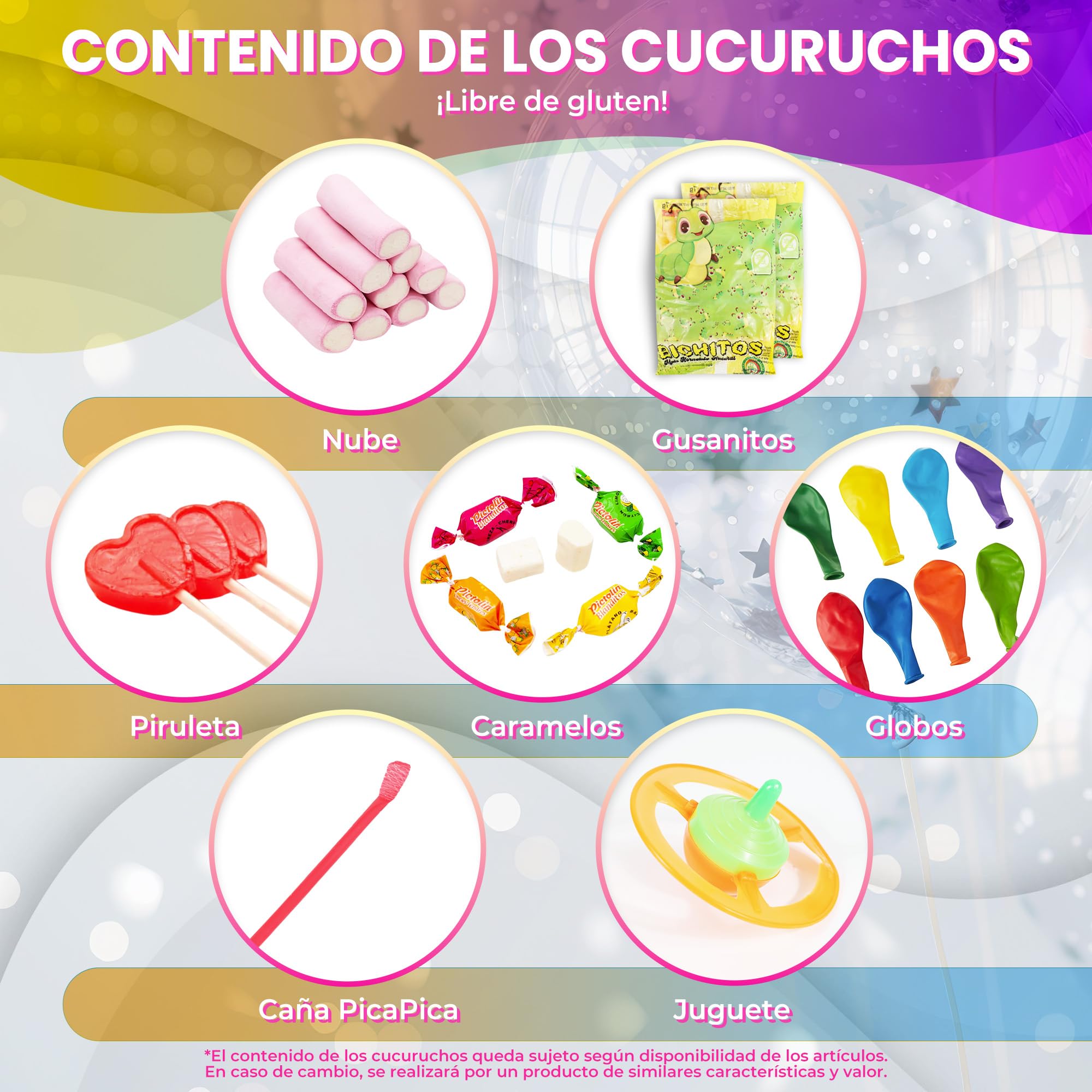 20 Conos Chuches Cumpleaños SIN GLUTEN - Bolsas Chuches Cumpleaños Rellenas - Cucuruchos Chucherías preparados para fiestas Infantiles - Cucuruchos rellenos de golosinas listos para regalar