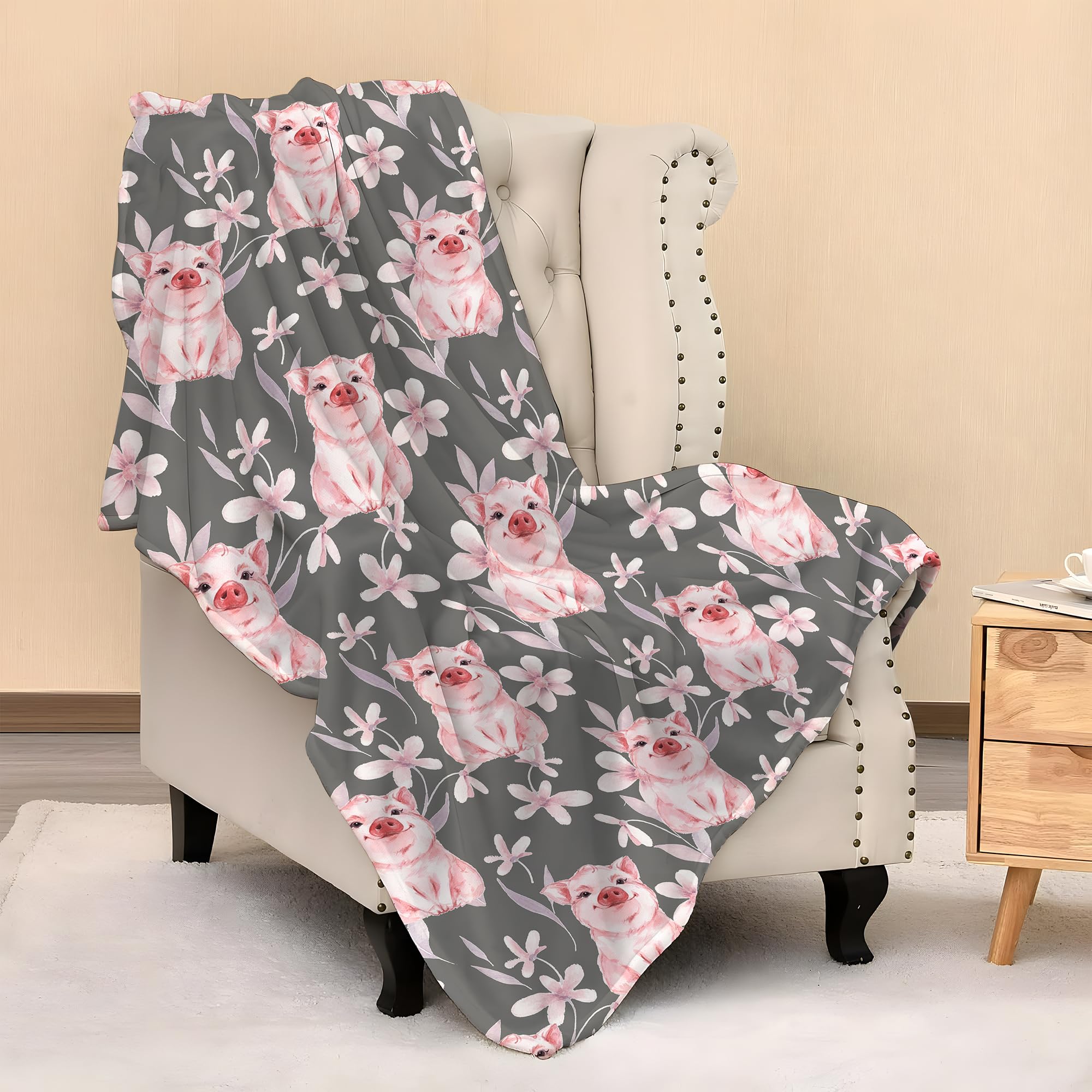 50x40 Inch Cute Kids Pink Pigs Print Blanket Plush Flannel