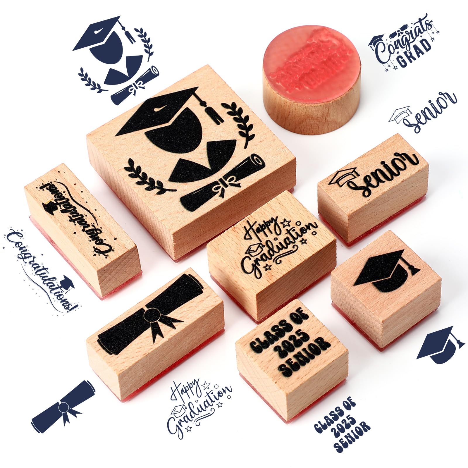 Supervitae Gummistempel-Set aus Holz, 8 Stück, zum Schulabschluss, Vintage, Holzstempel zum Basteln und Basteln, Scrapbooking, Kartenherstellung, Handbuch