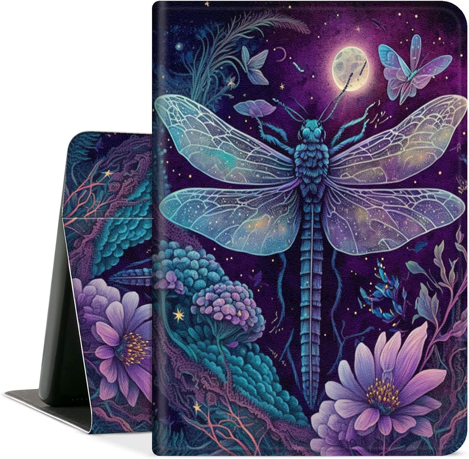 Case for All-New Amazon Kindle Fire HD 8 & 8 Plus Tablet (12th Gen/10th Generation,2022/2020 Release) 8 inch,PU Leather Folio Stand Case with Auto Sleep/Wake,Dragonfly in Moon