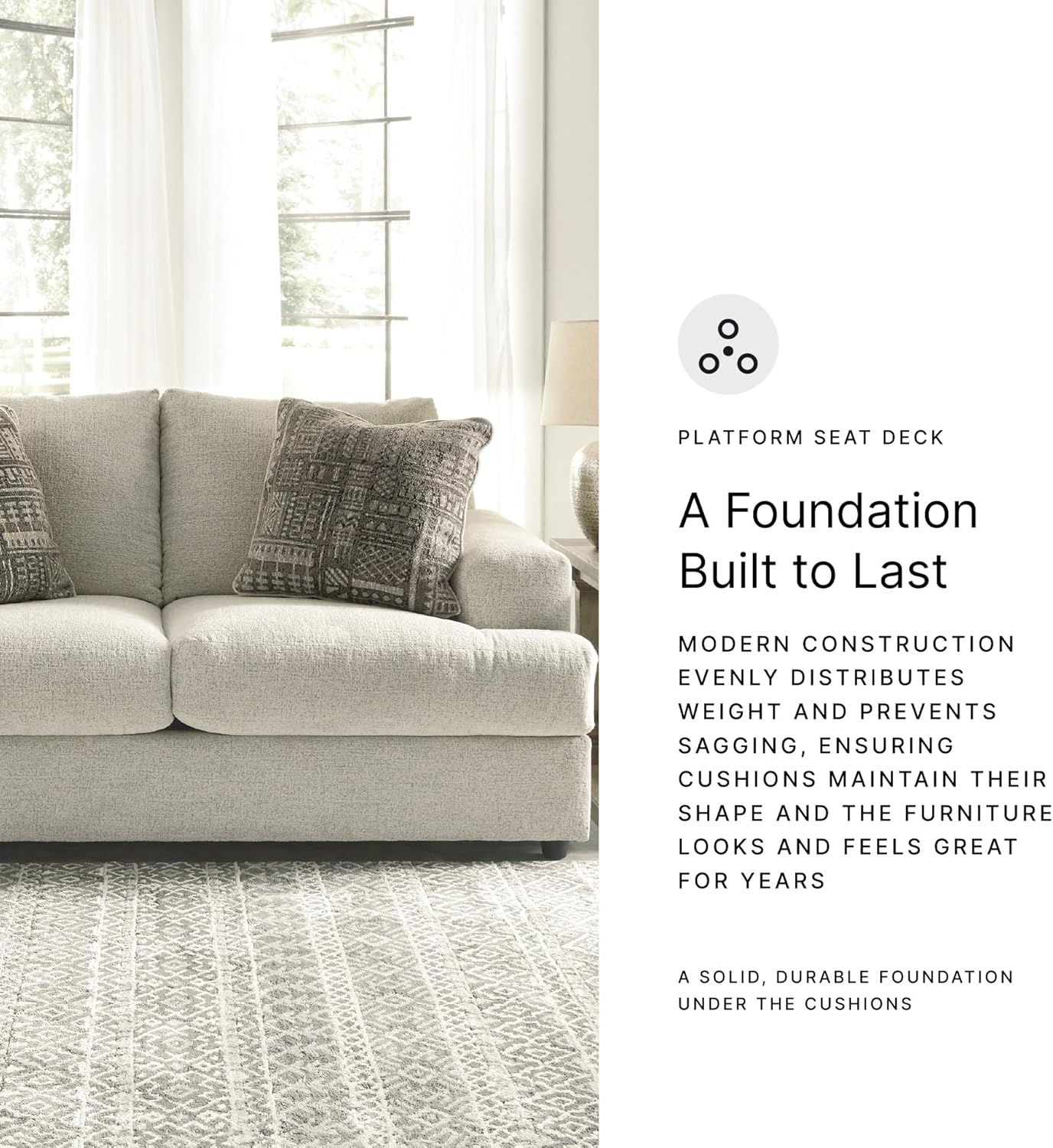 Signature Design by Ashley Soletren Contemporary Chenille Loveseat with 2 Accent Pillows, Off-White