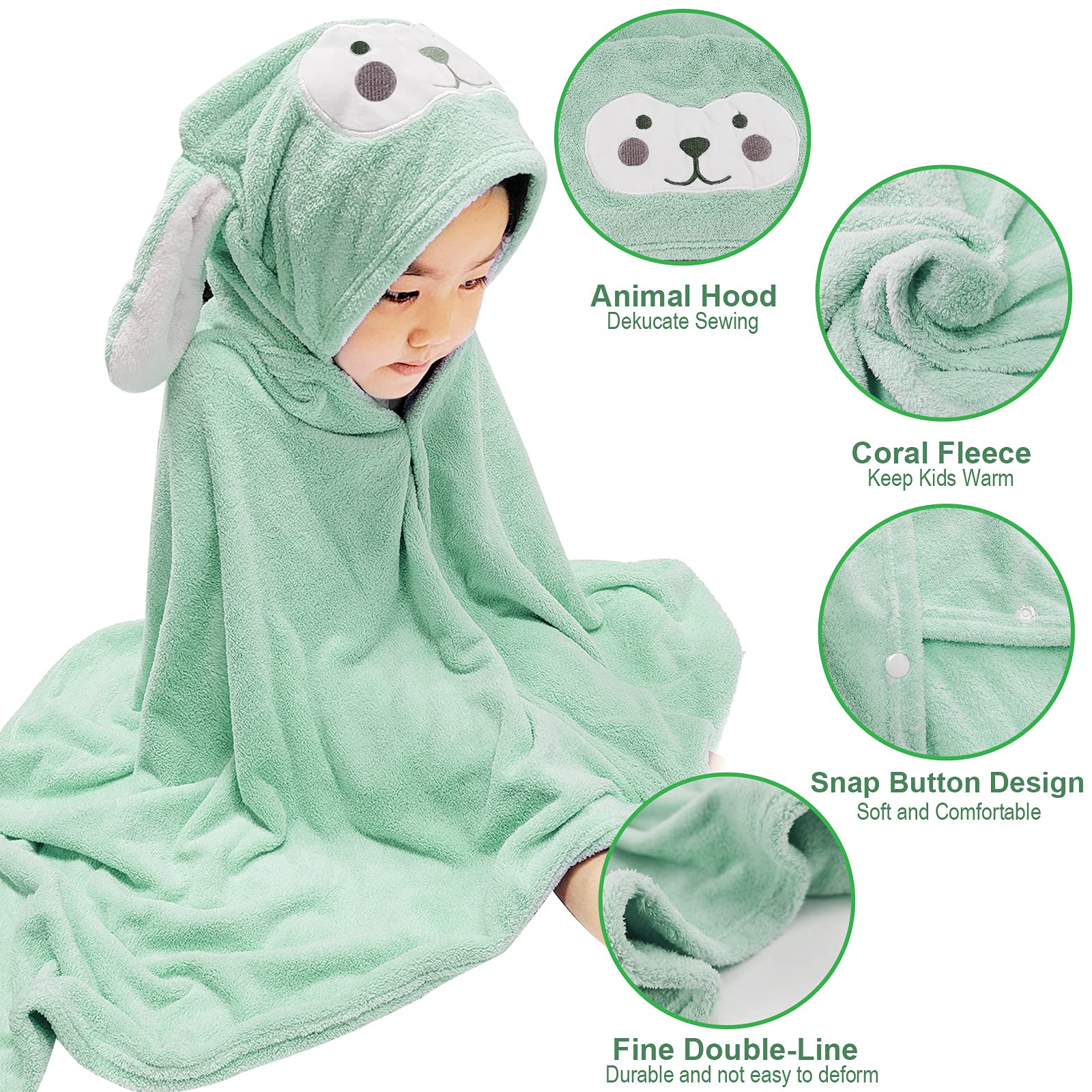 Toalla con capucha ultra suave para niños, toalla de baño altamente absorbente, manta para niños y niñas, regalo de ducha extra grande de 28 pulgadas x 55 pulgadas (verde)
