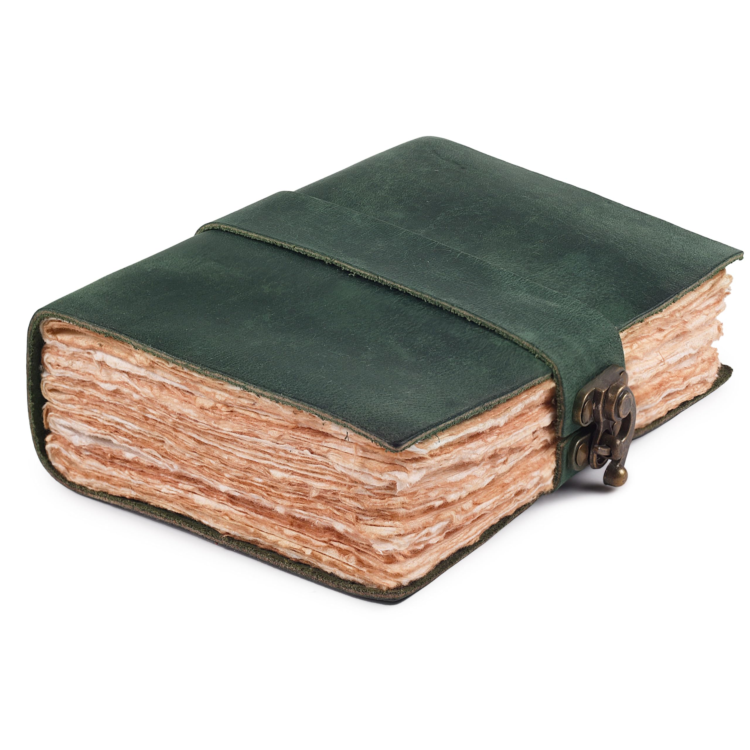 Rasavi Ledergebundenes Vintage-Tagebuch für Damen und Herren, Buch der Schatten, Schlossverschluss, 200 Seiten mit antiken Büttenrändern, handgefertigtes Aquarellpapier, Türkis, 33 x 20,3 cm