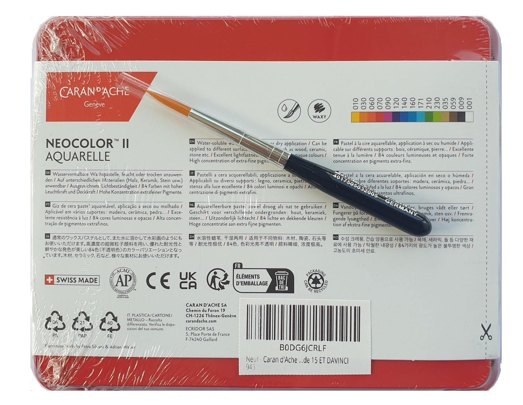 Caran d'Ache Neocolor II, Pasteles de cera acuarelables, Lápices de cera Aquarellables Lote de 15 Y DAVINCI 943