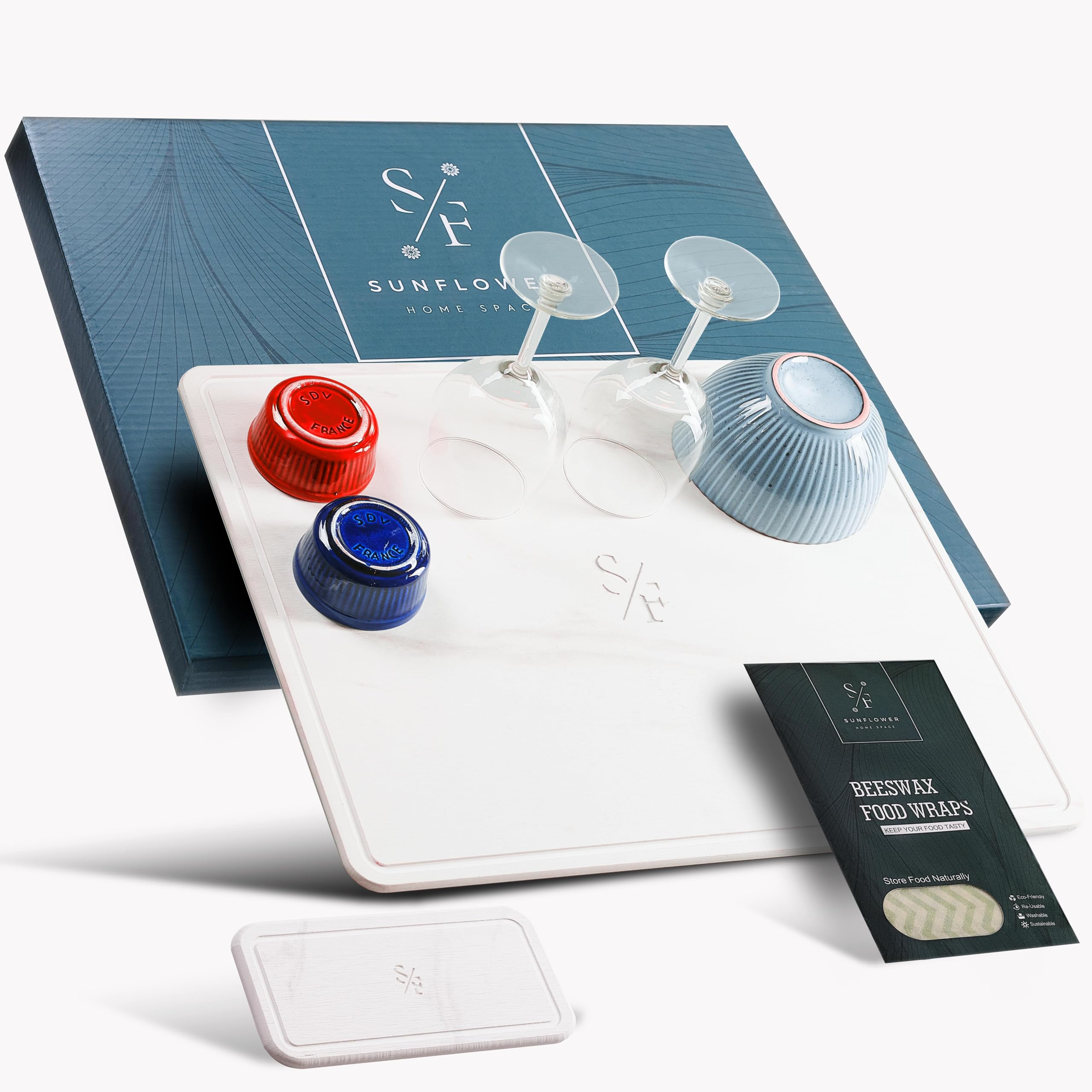 Double-Sided Stone Drying Mat for Kitchen Counter – 3-Pcs Set Dish Drying Mat with Food Bee Wraps – Natural Diatomaceous Earth Stone Mat (White Marble, 19.7