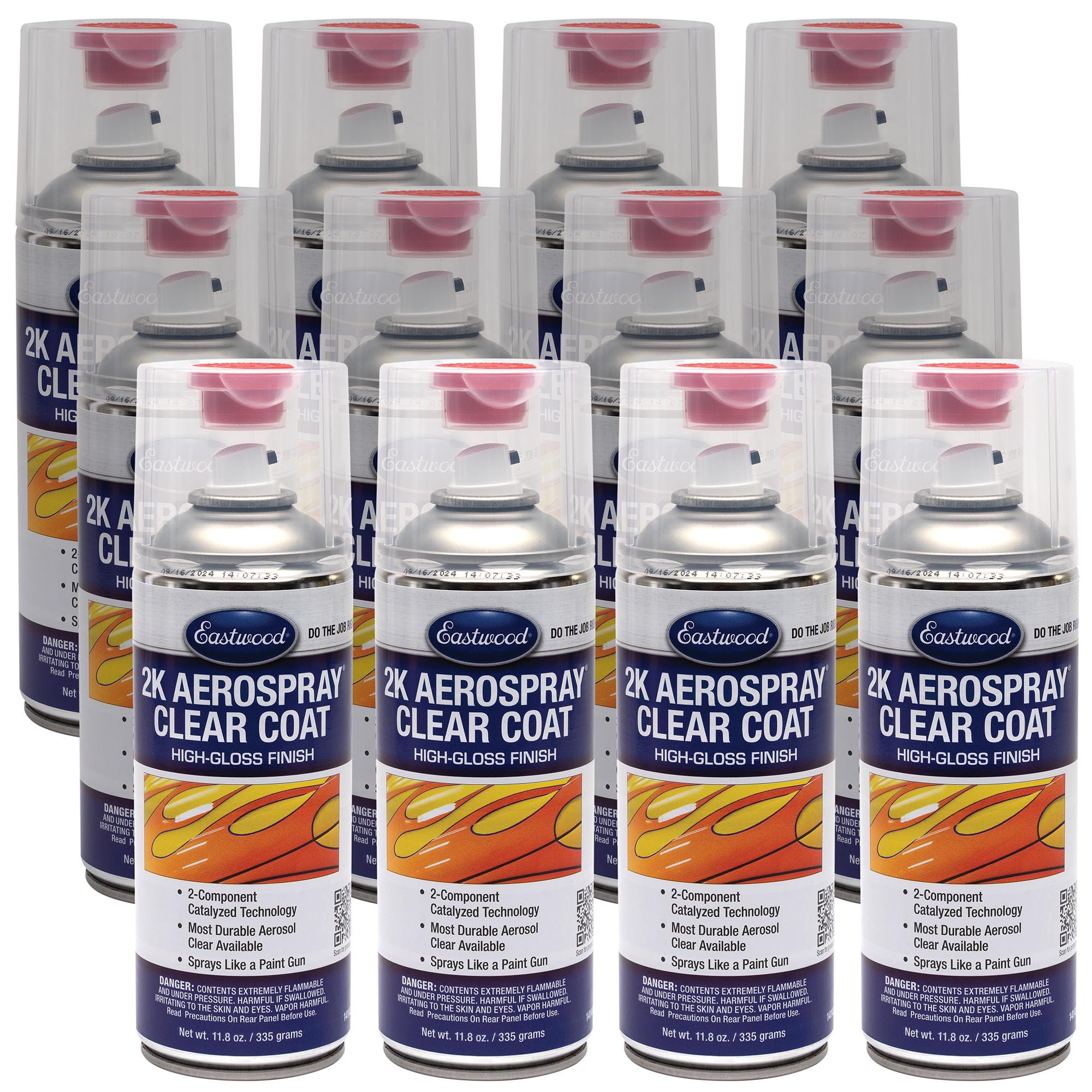 Eastwood 2k Aerosol Spray | Clear Coat Automotive Paint Aerosol Spray with Long-lasting and Durable Finish 11.8 Oz Can | Clear Coat | 12 Pack